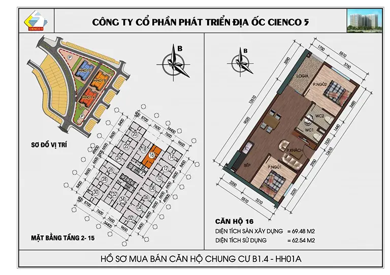 Mặt bằng thiết kế căn hộ chung cư HH01 khu B1.4 Thanh Hà