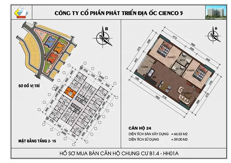 Mặt bằng thiết kế căn hộ chung cư HH01 khu B1.4 Thanh Hà