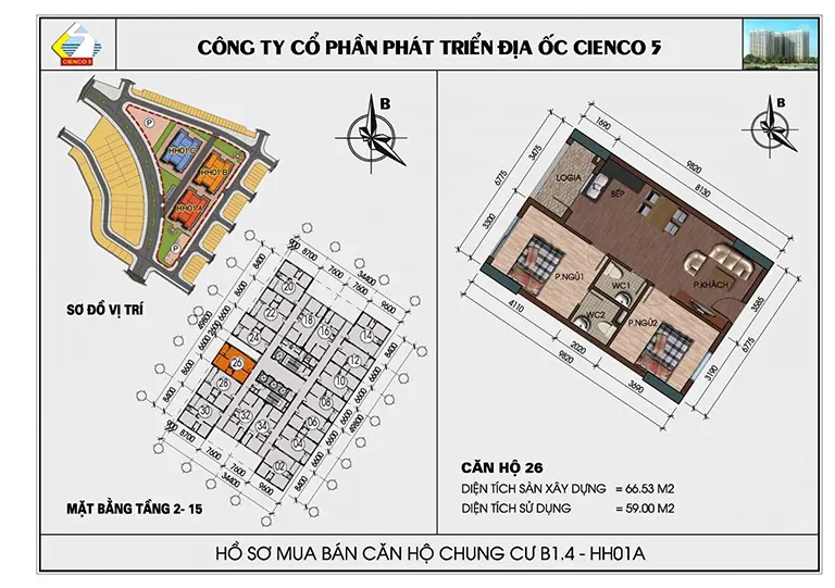 Mặt bằng thiết kế căn hộ chung cư HH01 khu B1.4 Thanh Hà