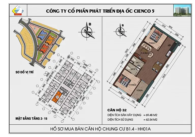 Mặt bằng thiết kế căn hộ chung cư HH01 khu B1.4 Thanh Hà