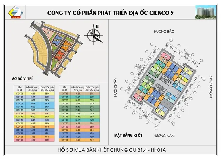 Mặt bằng thiết kế căn hộ chung cư HH01 khu B1.4 Thanh Hà
